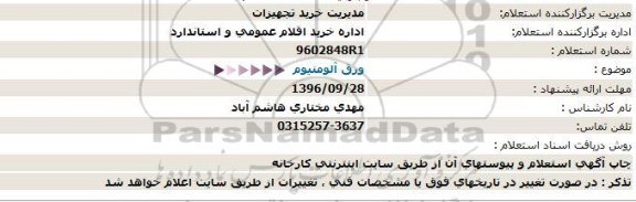 استعلام، استعلام ورق آلومینیوم