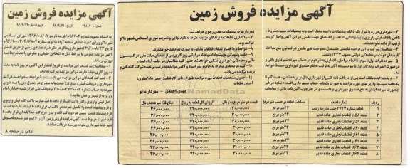 مزایده,مزایده فروش تعدادی زمین 