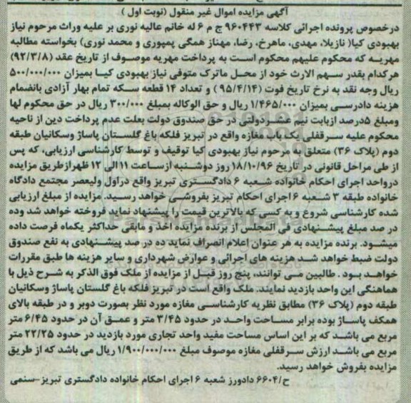 مزایده,مزایده سرقفلی مغازه مساحت مفید تجاری 22.25متر