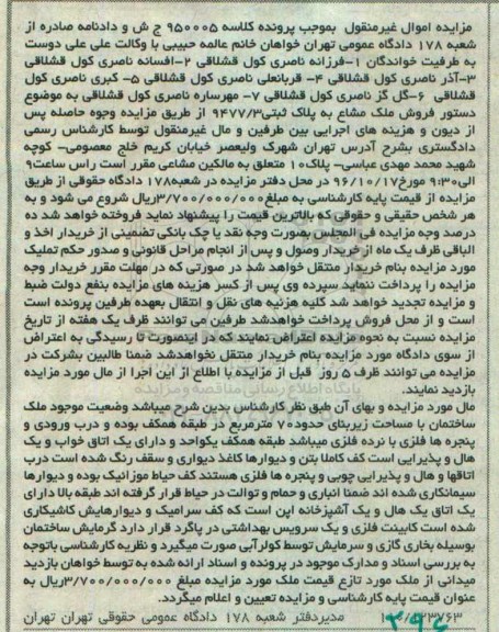 مزایده,مزایده ملک با مساحت زیربنای هفتاد متر