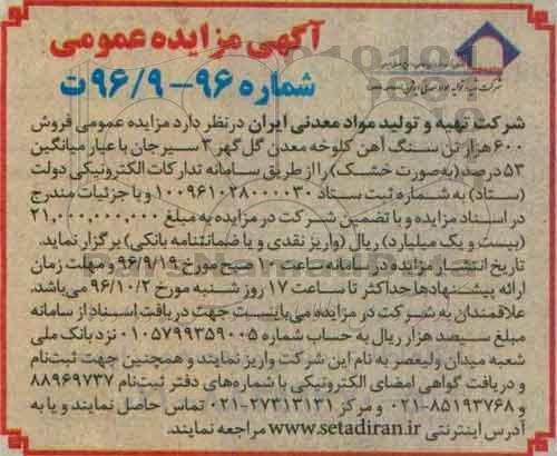 آگهی مزایده عمومی , مزایده فروش 600 هزار تن سنگ آهن کلوخه معدن