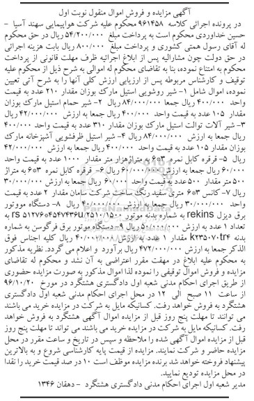 مزایده,مزایده شیر روشویی- شیر حمام