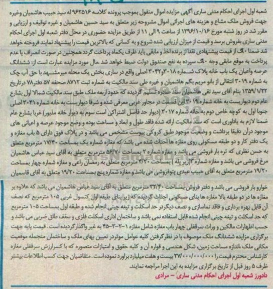 مزایده ,مزایده ششدانگ یکباب خانه بخش یک