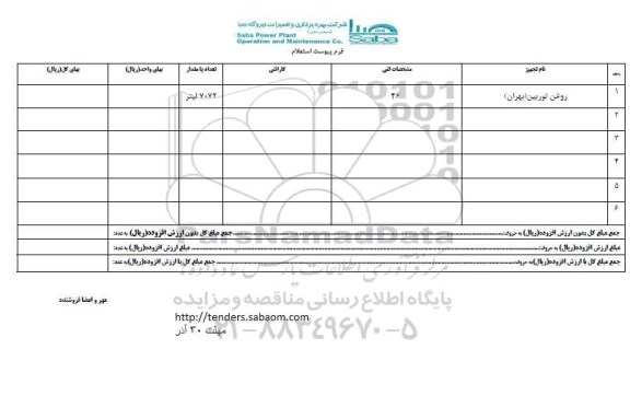 استعلام , استعلام روغن بهران توربین