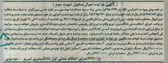 آگهی مزایده، مزایده سنگ مرمریت، سنگ تراورتن - نوبت دوم