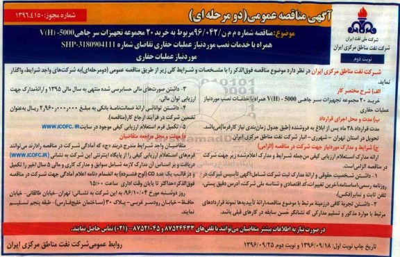 آگهی مناقصه عمومی, مناقصه خرید 20 مجموعه تجهیزات سر چاهی - نوبت دوم