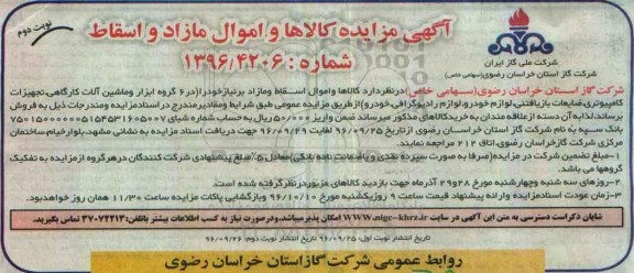 آگهی مزایده ، مزایده فروش کالاها و اموال مازاد و اسقاط نوبت دوم