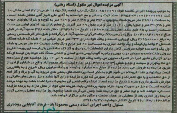 مزایده,مزایده قطعه پلاک 1175 فرعی بخش ده