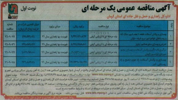 مناقصه ,مناقصه بهسازی و روکش آسفالت قطعه 4