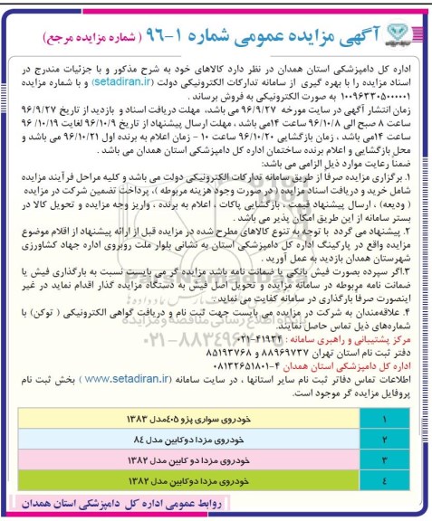 آگهی مزایده عمومی،آگهی مزایده عمومی فروش خودروی سواری پژو