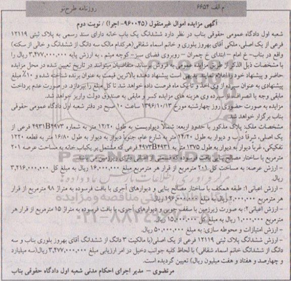 مزایده,مزایده ششدانگ یک باب خانه