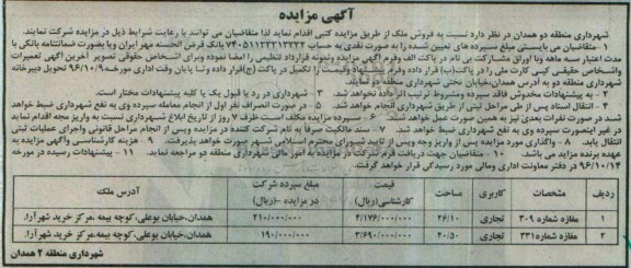 مزایده,مزایده فروش دو باب مغازه مساحت 26.10 و 20.50متر