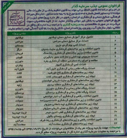 فراخوان عمومی ، فراخوان عمومی جذب سرمایه گذار - نوبت دوم 
