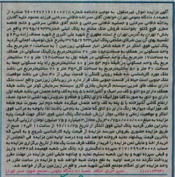 مزایده,مزایده پلاک ثبتی با قدمت بیش از چهل سال