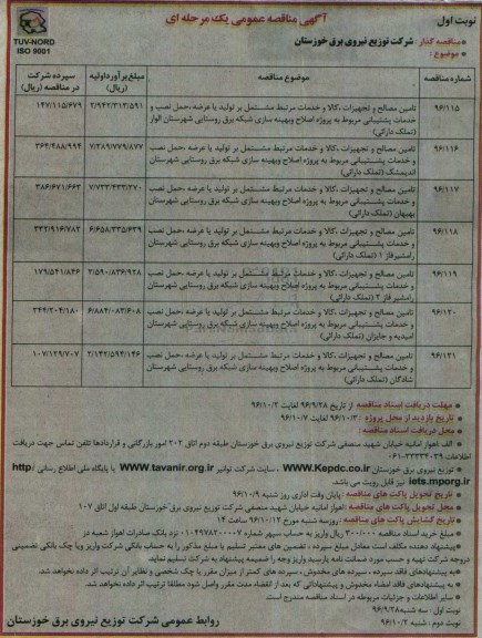 آگهی مناقصه، مناقصه تامین مصالح و تجهیزات، کالا و خدمات مرتبط مشتمل بر تولید با عرضه