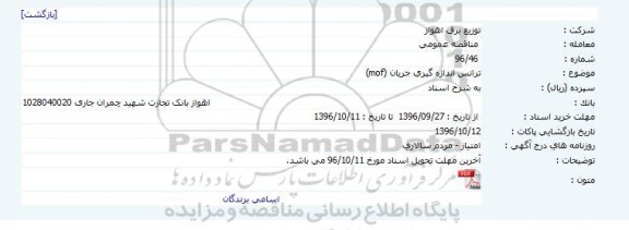 مناقصه ترانس اندازه گیری جریان (mof)  
