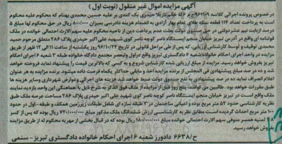 مزایده,مزایده ملک مساحت 52 متر نوبت اول