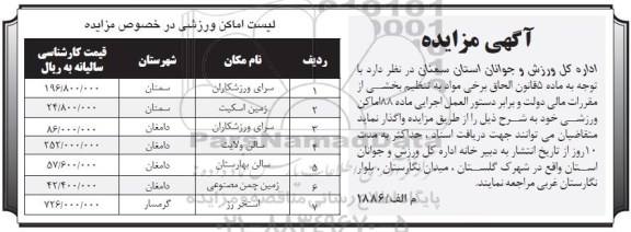 مزایده,مزایده واگذاری اماکن ورزشی