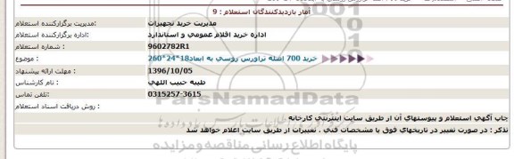 استعلام, استعلام خرید 700 اصله تراورس روسی به ابعاد18*24*260  