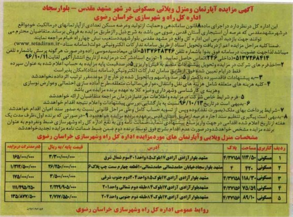 مزایده,مزایده آپارتمان و منزل ویلایی مسکونی