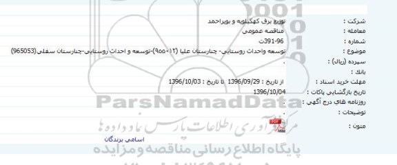 مناقصه عمومی, مناقصه توسعه و احداث روستایی چنارستان علیا 