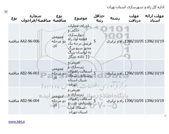مناقصه, مناقصه اجرای عملیات خاکی و دیوارسازی قطعه اول و ...