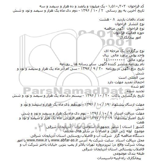 مناقصه,  مناقصه لوله پلی اتیلن و اتصالات در سایز های مختلف