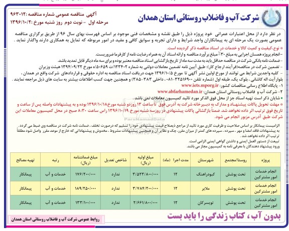 مناقصه,مناقصه انجام خدمات امور مشترکین ... نوبت دوم