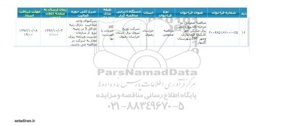 مناقصه عمومی,مناقصه پروژه تامین برق مسکن مهر کارکنان فرمانداری و مهر 195