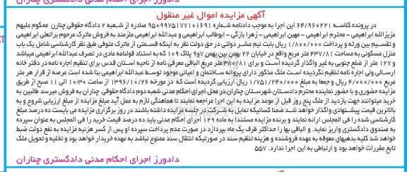 مزایده,مزایده منزل مسکونی مساحت 437.81متر 