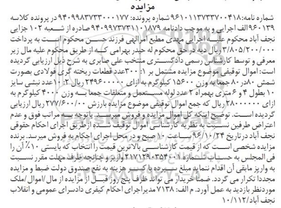 مزایده,مزایده 300 عدد قطعات ریخته گری فولادی
