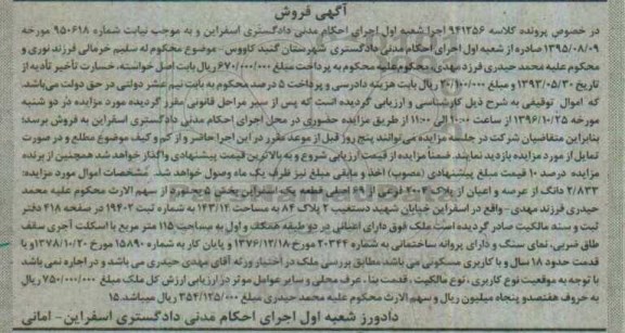 مزایده,مزایده عرصه و اعیان بخش 5 بجنورد قطعه یک اسفراین