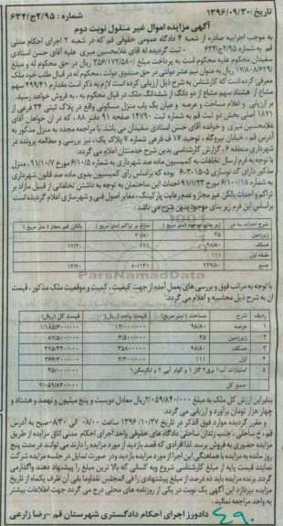 مزایده,مزایده منزل مسکونی پلاک 34 فرعی بخش دو 