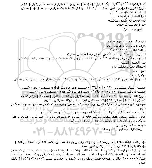 آگهی مناقصه , مناقصه تهیه مصالح و حفاری (لایروبی) چاههای دستی
