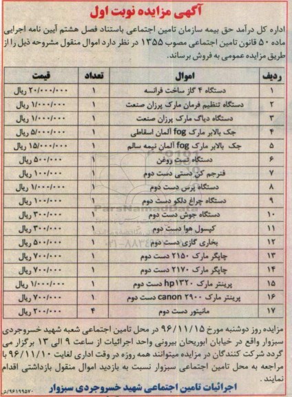 آگهی مزایده , مزایده فروش دستگاه 4 گاز ساخت فرانسه....