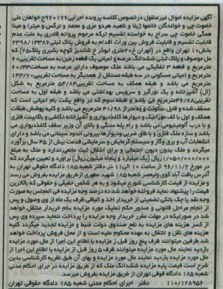 مزایده,مزایده ششدانگ زمین مساحت شصت متر