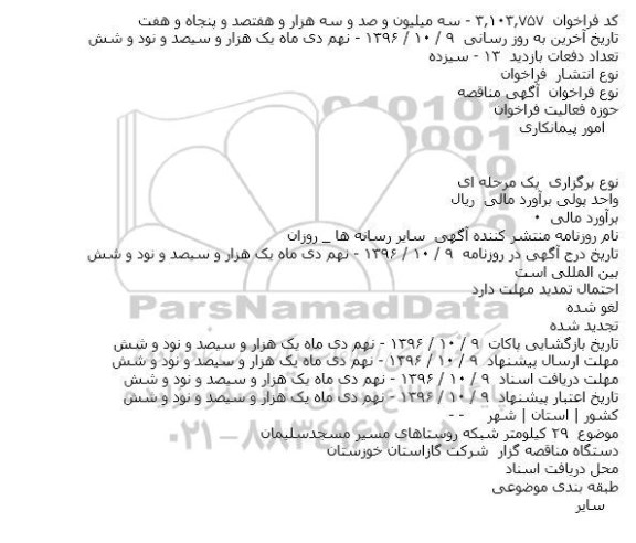 فراخوان,فراخوان 29 کیلومتر شبکه روستاهای ...