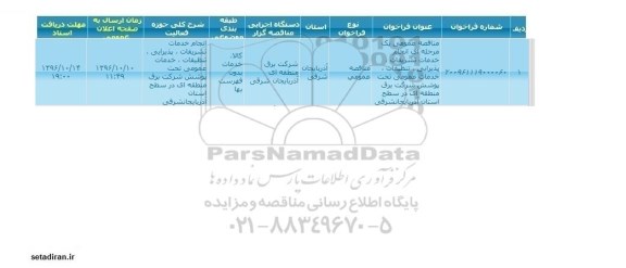 مناقصه عمومی, مناقصه انجام خدمات تشریفات، پذیرایی، تنظیفات...