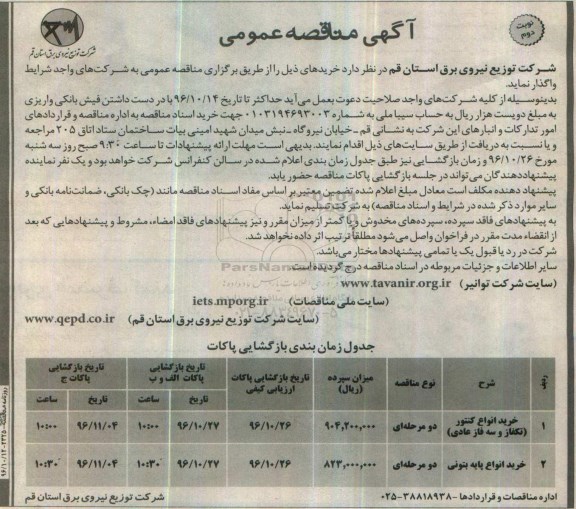 مناقصه, خرید انواع کنتور و ....نوبت دوم 