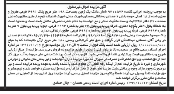 مزایده,مزایده ششدانگ زمین مساحت 198 متر