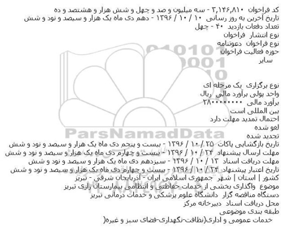 دعوتنامه واگذاری بخشی از خدمات حفاظتی