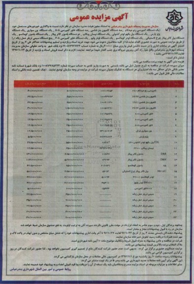 آگهی مزایده عمومی, مزایده واگذاری خودروهای مستعمل