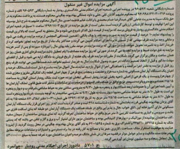 مزایده,مزایده آپارتمان مسکونی مساحت 75.15متر
