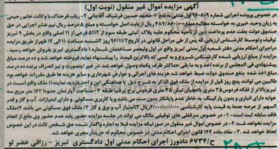 مزایده,مزایده آپارتمان حدودا 162 مترمربع