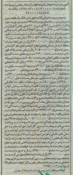 مزایده,مزایده ششدانگ زمین مشتمل بر ساختمان 796متر