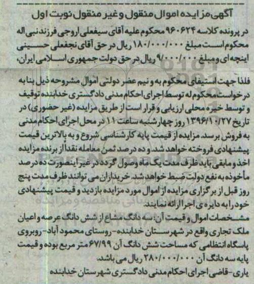 مزایده,مزایده سه دانگ مشاع از ملک تجاری 67.99متر 