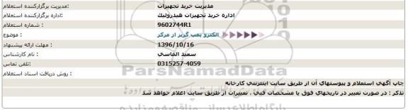 استعلام , استعلام الکتروپمپ گریز از مرکز 