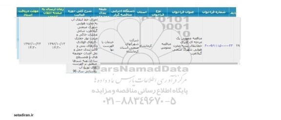 مناقصه عمومی، مناقصه اجرای خط انتقال آب به مخزن هوایی شهرک صنعتی 