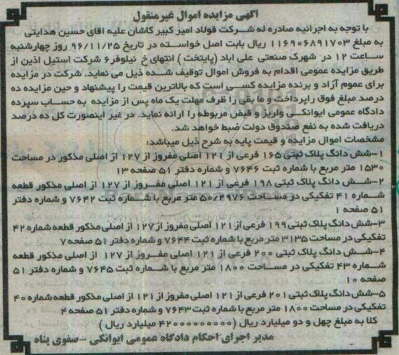 مزایده,مزایده ششدانگ 5 قطعه پلاک ثبتی