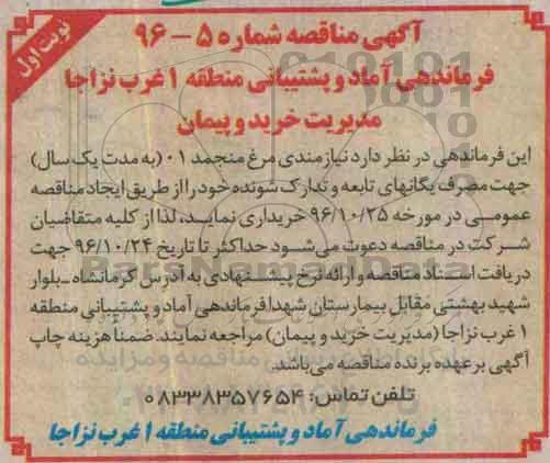 آگهی مناقصه, مناقصه خرید مرغ منجمد